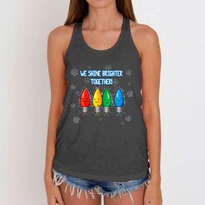 We Shine Christmas Brighter Together Xmas Colorful Lights Women's Knotted Racerback Tank