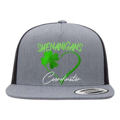 Wo Shenanigans Coordinator Green Heart Shamrock St Patricks Day Flat Bill Trucker Hat