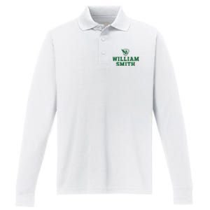 William Smith College Herons Shield Logo Hwsc Performance Long Sleeve Polo