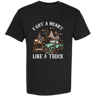 Western Sunset Cow I Got A Heart Like A Truck Vintage Garment-Dyed Heavyweight T-Shirt