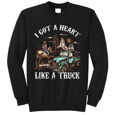 Western Sunset Cow I Got A Heart Like A Truck Vintage Sweatshirt