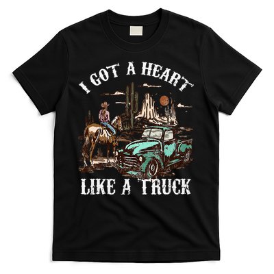 Western Sunset Cow I Got A Heart Like A Truck Vintage T-Shirt