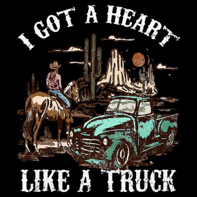 Western Sunset Cow I Got A Heart Like A Truck Vintage T-Shirt