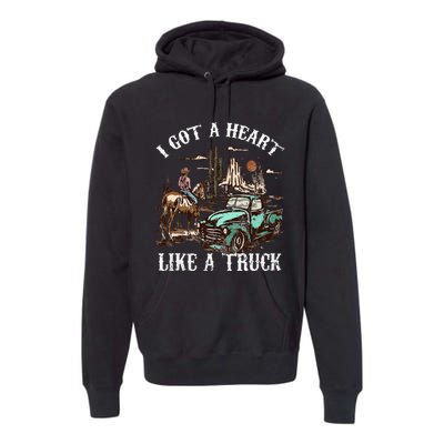 Western Sunset Cow I Got A Heart Like A Truck Vintage Premium Hoodie