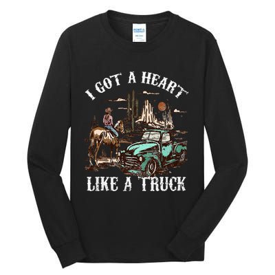 Western Sunset Cow I Got A Heart Like A Truck Vintage Tall Long Sleeve T-Shirt