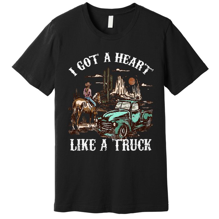 Western Sunset Cow I Got A Heart Like A Truck Vintage Premium T-Shirt