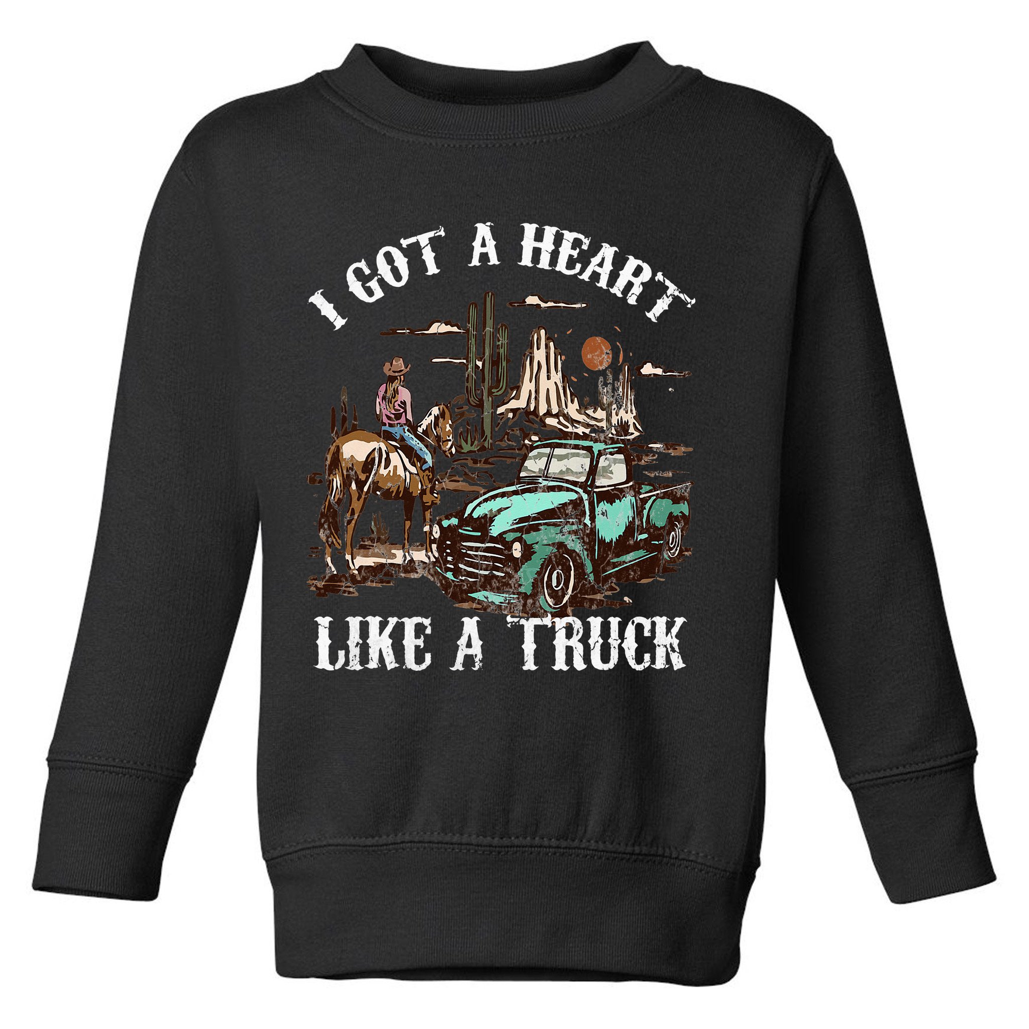 Western Sunset Cow I Got A Heart Like A Truck Vintage Toddler Sweatshirt