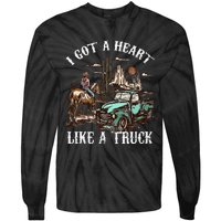 Western Sunset Cow I Got A Heart Like A Truck Vintage Tie-Dye Long Sleeve Shirt