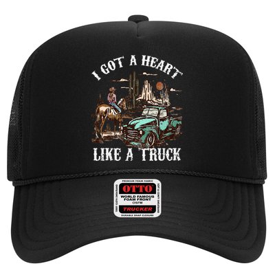 Western Sunset Cow I Got A Heart Like A Truck Vintage Trucker Hat
