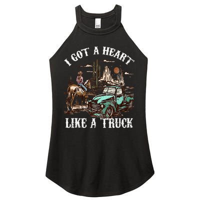 Western Sunset Cow I Got A Heart Like A Truck Vintage Women's Perfect Tri Rocker Tank