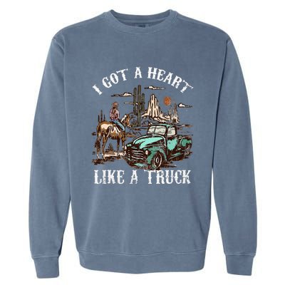 Western Sunset Cow I Got A Heart Like A Truck Vintage Garment-Dyed Sweatshirt