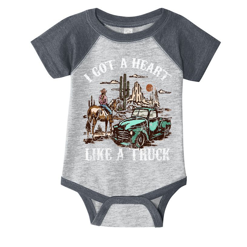 Western Sunset Cow I Got A Heart Like A Truck Vintage Infant Baby Jersey Bodysuit