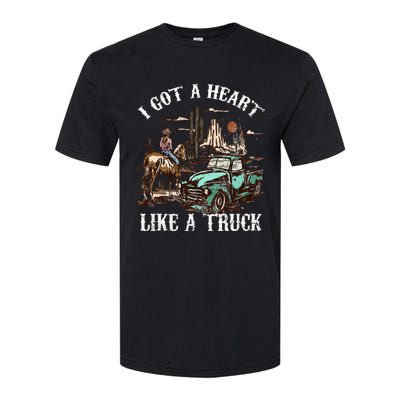 Western Sunset Cow I Got A Heart Like A Truck Vintage Softstyle CVC T-Shirt