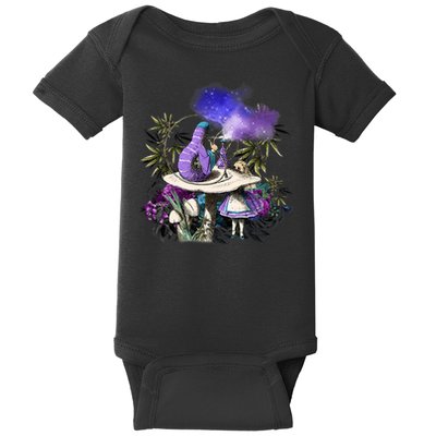 Weed Smoking Caterpillar And Alice In Wonderland Baby Bodysuit