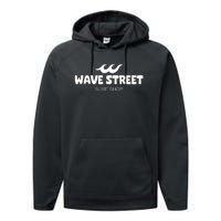 Wave Street Classic Waves On The Beach Surf Shop Performance Fleece Hoodie