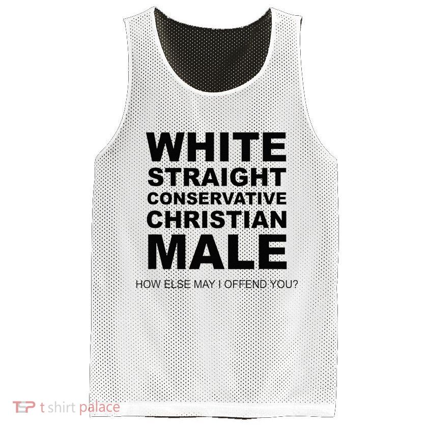 WHITE STRAIGHT CONSERVATIVE CHRISTIAN MALE Offensive Mesh Reversible Basketball Jersey Tank