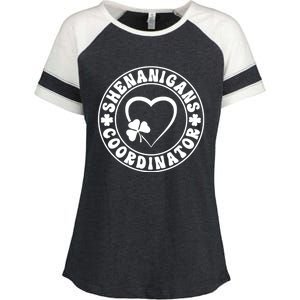 Women's Shenanigans Coordinator White Heart Shamrock St Patricks Day Enza Ladies Jersey Colorblock Tee