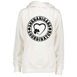 Women's Shenanigans Coordinator White Heart Shamrock St Patricks Day Womens Funnel Neck Pullover Hood