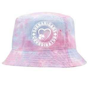 Women's Shenanigans Coordinator White Heart Shamrock St Patricks Day Tie-Dyed Bucket Hat