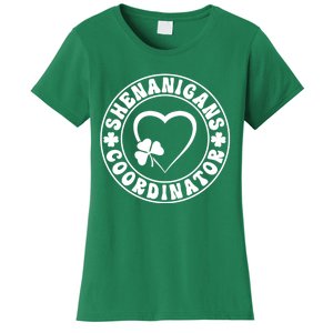 Women's Shenanigans Coordinator White Heart Shamrock St Patricks Day Women's T-Shirt