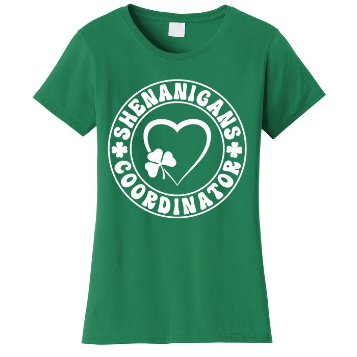 Women's Shenanigans Coordinator White Heart Shamrock St Patricks Day Women's T-Shirt