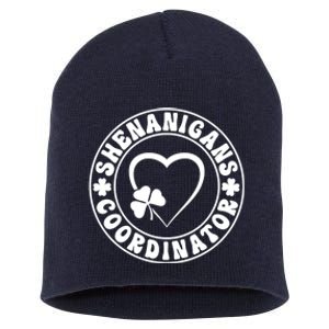 Women's Shenanigans Coordinator White Heart Shamrock St Patricks Day Short Acrylic Beanie