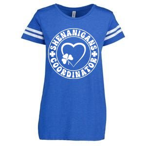 Women's Shenanigans Coordinator White Heart Shamrock St Patricks Day Enza Ladies Jersey Football T-Shirt