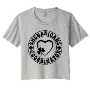 Women's Shenanigans Coordinator White Heart Shamrock St Patricks Day Women's Crop Top Tee