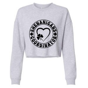 Women's Shenanigans Coordinator White Heart Shamrock St Patricks Day Cropped Pullover Crew