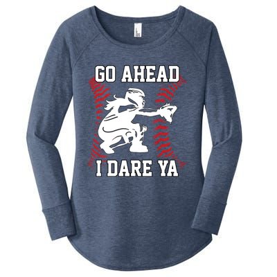 Wo's Softball Catcher Funny Teen I Dare Ya Great Gift Women's Perfect Tri Tunic Long Sleeve Shirt