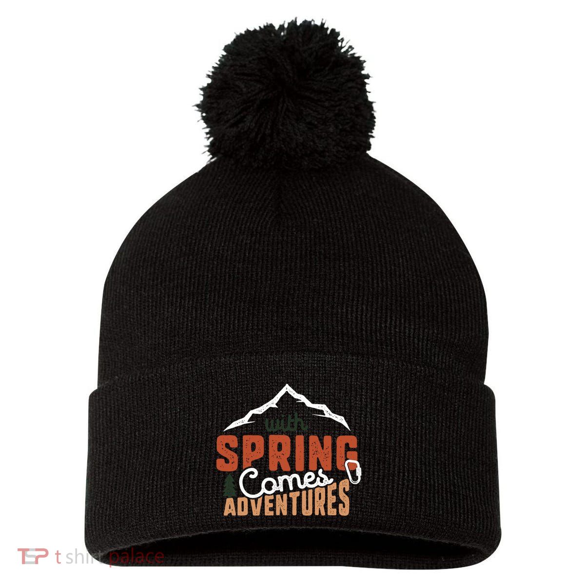 With Spring Comes Adventure Pom Pom 12in Knit Beanie