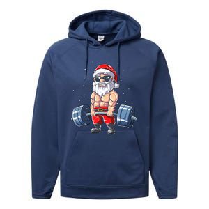 Weightlifting Santa Claus Christmas Fitness Gym Performance Fleece Hoodie