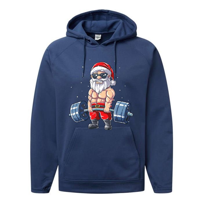 Weightlifting Santa Claus Christmas Fitness Gym Performance Fleece Hoodie