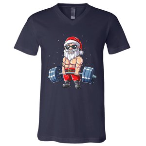 Weightlifting Santa Claus Christmas Fitness Gym V-Neck T-Shirt