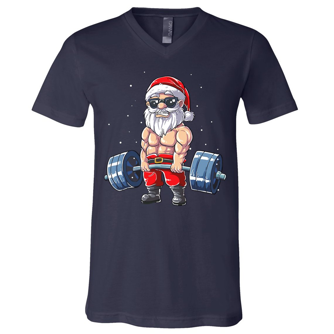 Weightlifting Santa Claus Christmas Fitness Gym V-Neck T-Shirt