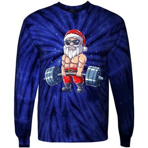 Weightlifting Santa Claus Christmas Fitness Gym Tie-Dye Long Sleeve Shirt