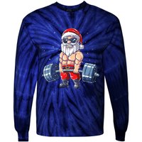 Weightlifting Santa Claus Christmas Fitness Gym Tie-Dye Long Sleeve Shirt