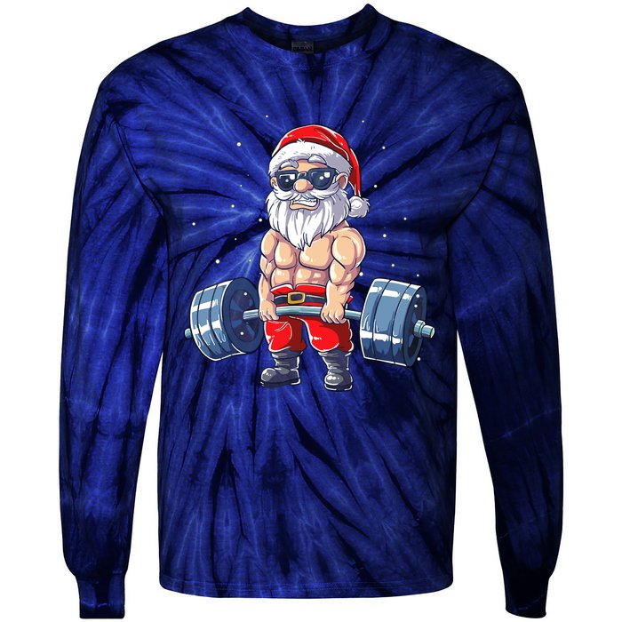 Weightlifting Santa Claus Christmas Fitness Gym Tie-Dye Long Sleeve Shirt