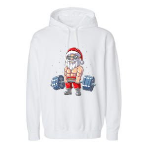 Weightlifting Santa Claus Christmas Fitness Gym Garment-Dyed Fleece Hoodie