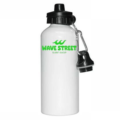 Wave Street Classic Green Waves Beach Surf Shop Graphic Aluminum Water Bottle 