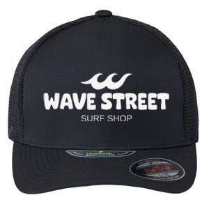 Wave Street Classic Waves On The Beach Surf Shop Graphic Flexfit Unipanel Trucker Cap