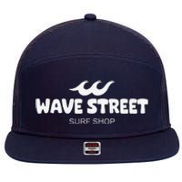 Wave Street Classic Waves On The Beach Surf Shop Graphic 7 Panel Mesh Trucker Snapback Hat