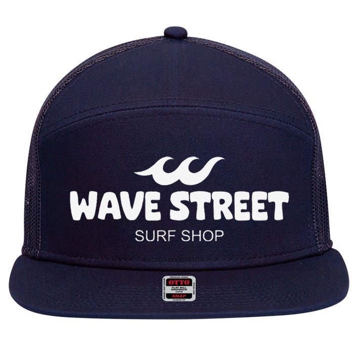 Wave Street Classic Waves On The Beach Surf Shop Graphic 7 Panel Mesh Trucker Snapback Hat