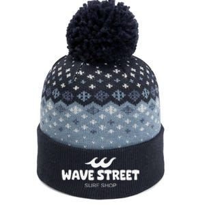 Wave Street Classic Waves On The Beach Surf Shop Graphic The Baniff Cuffed Pom Beanie