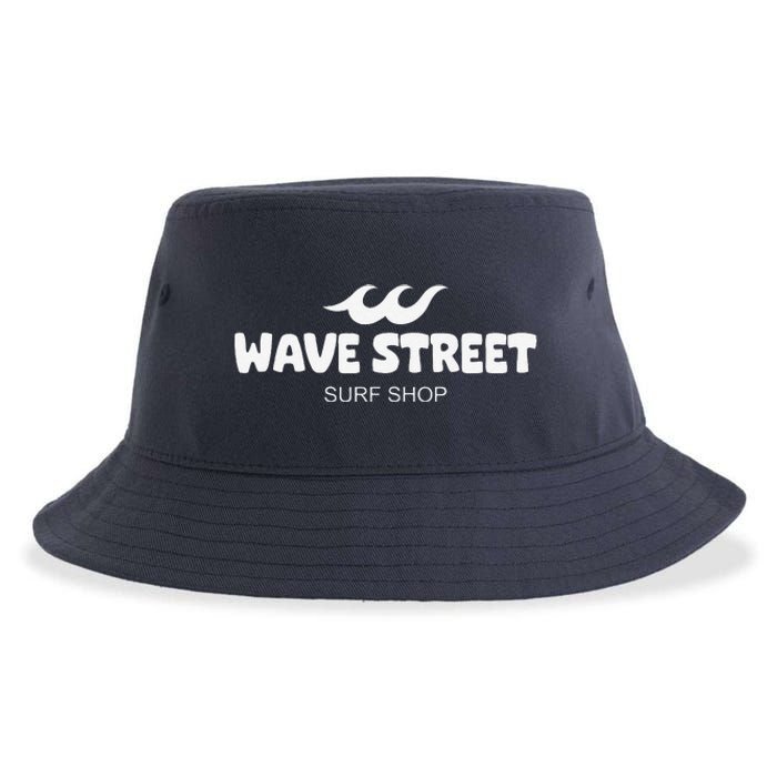 Wave Street Classic Waves On The Beach Surf Shop Graphic Sustainable Bucket Hat