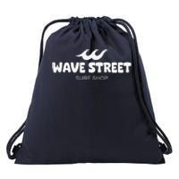 Wave Street Classic Waves On The Beach Surf Shop Graphic Drawstring Bag