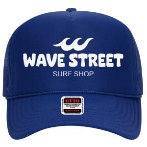 Wave Street Classic Waves On The Beach Surf Shop Graphic High Crown Mesh Back Trucker Hat