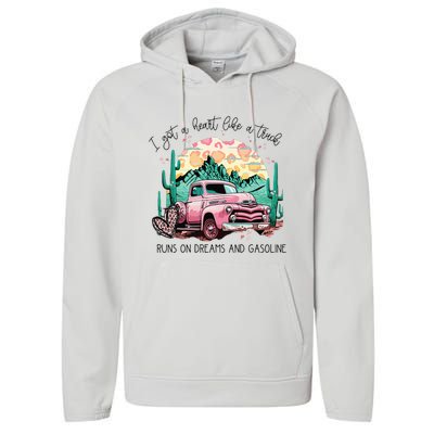 Western Sunset Cow I Got A Heart Like A Truck Performance Fleece Hoodie