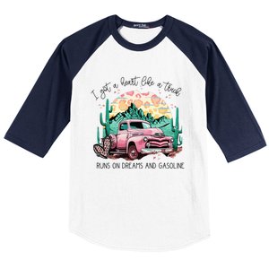 Western Sunset Cow I Got A Heart Like A Truck Baseball Sleeve Shirt