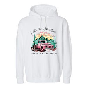 Western Sunset Cow I Got A Heart Like A Truck Garment-Dyed Fleece Hoodie